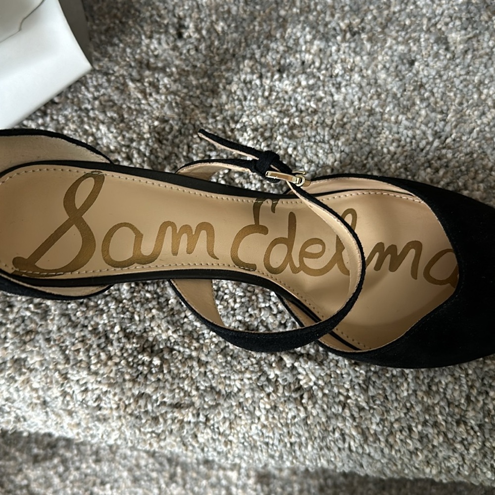 Nearly New Sam Edelman Black Suede Ankle Strap Heels - Picture 7 of 9